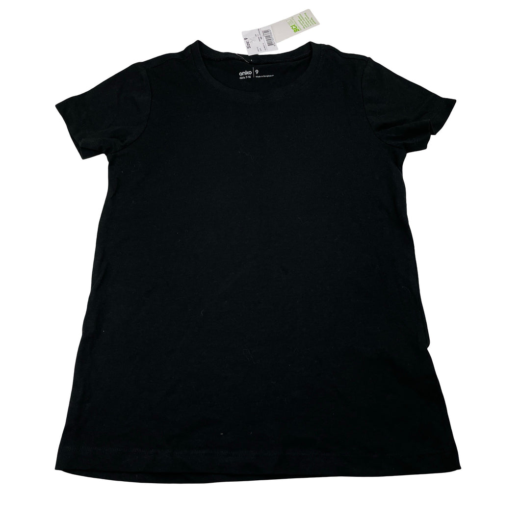 Girls Anko, black cotton tee / top, NEW, size 9,  