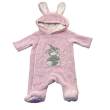 Load image into Gallery viewer, Girls DIsney, Bambi Thumper fleece coverall / romper, light mark inside hood, FUC, size 0000,  