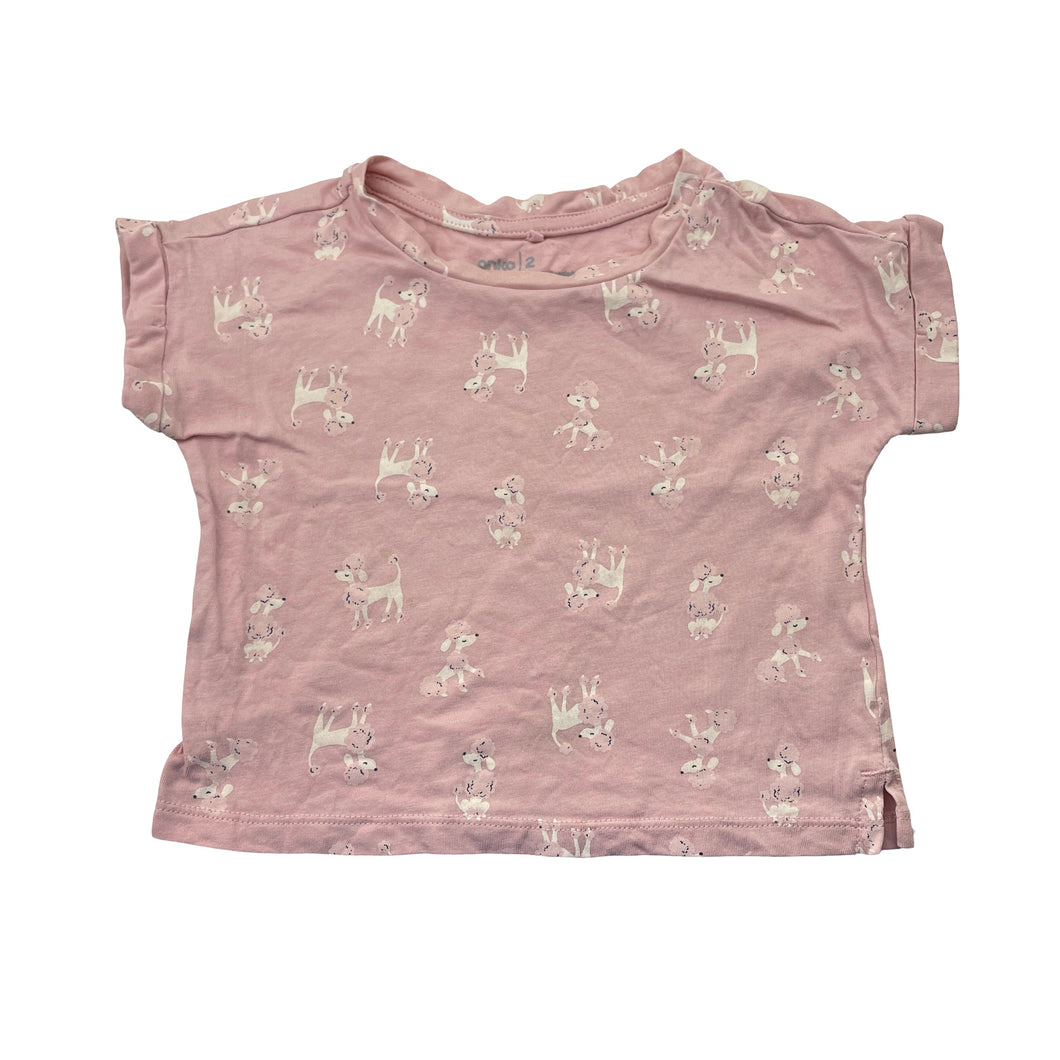 Girls Anko, pink cotton tee / top, dogs, FUC, size 2,  