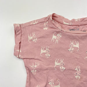 Girls Anko, pink cotton tee / top, dogs, FUC, size 2,  
