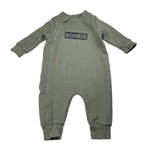 Load image into Gallery viewer, Unisex Bonds, khaki Techsweat zip romper, GUC, size 00,  