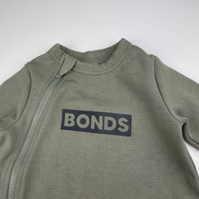 Load image into Gallery viewer, Unisex Bonds, khaki Techsweat zip romper, GUC, size 00,  