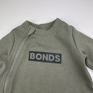 Unisex Bonds, khaki Techsweat zip romper, GUC, size 00,  