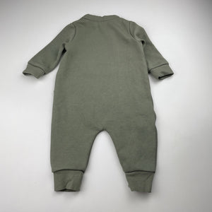 Unisex Bonds, khaki Techsweat zip romper, GUC, size 00,  