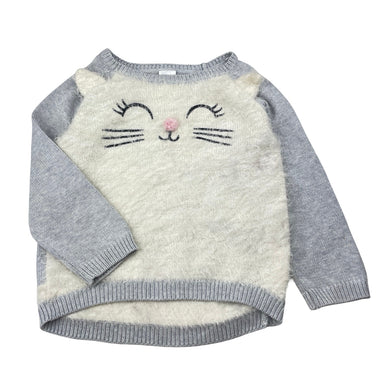 Girls Target, knitted cotton sweater / jumper, cat, FUC, size 3,  
