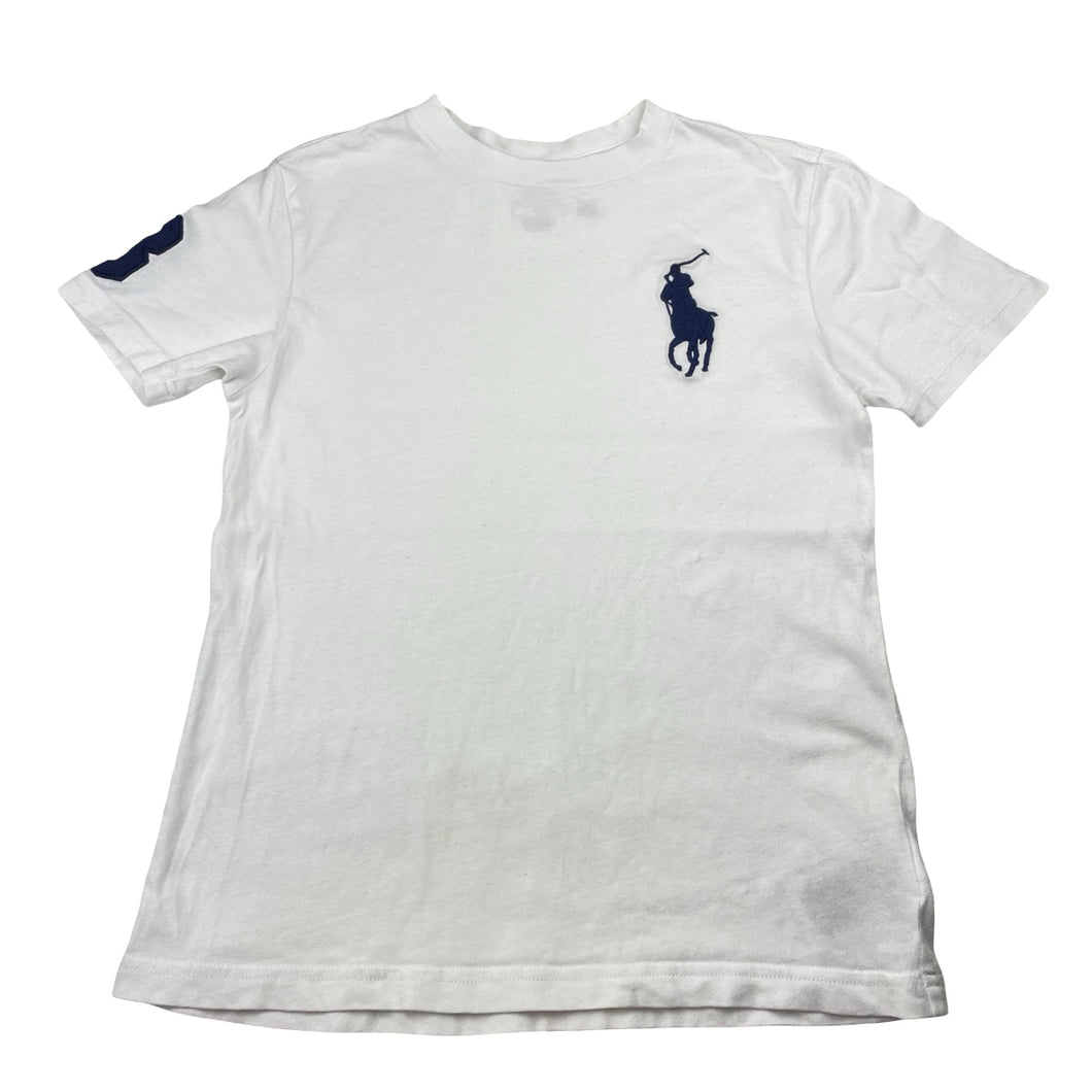 Boys Polo Ralph Lauren, white cotton tee / top, large pony, light marks, FUC, size 7,  