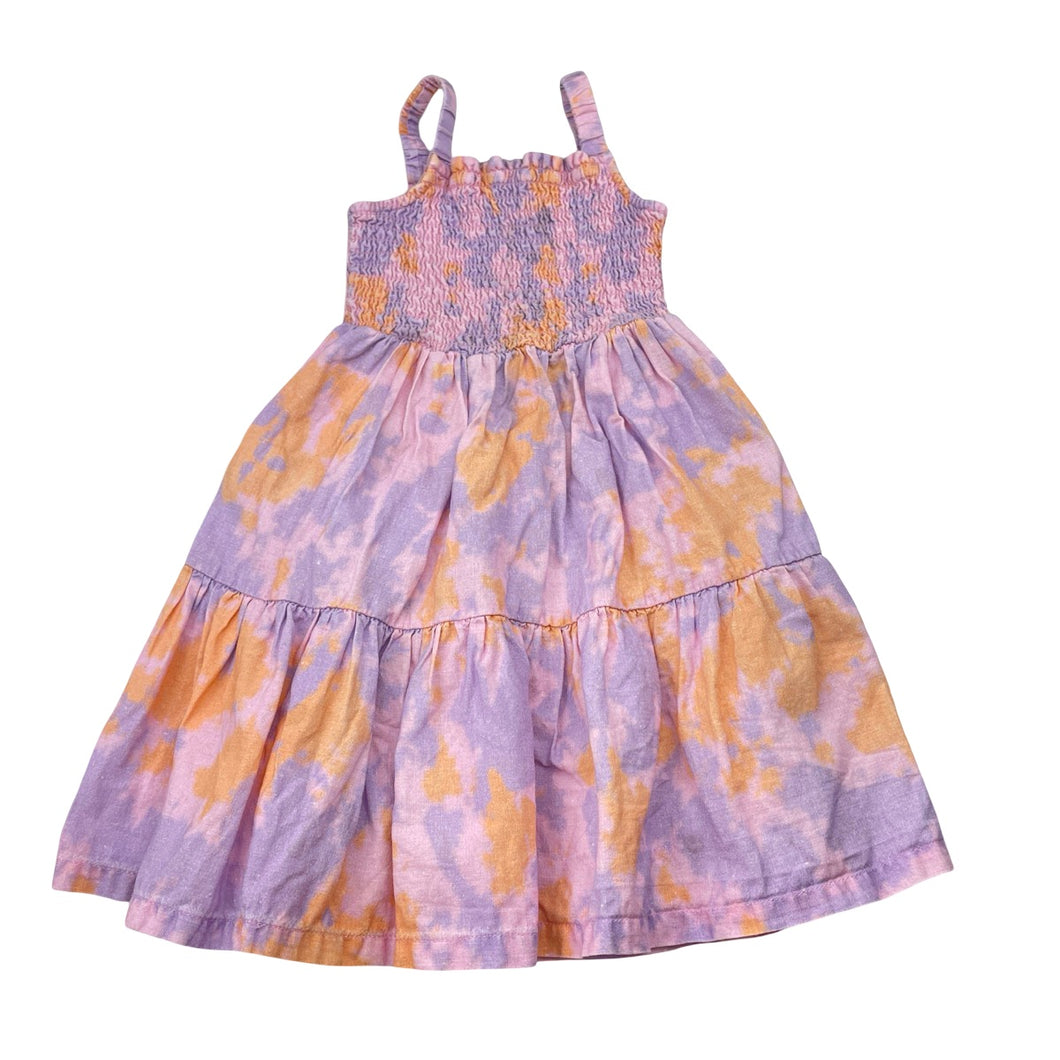 Girls KID, tie dyed linen blend summer dress, wash fade, FUC, size 2, L: 50cm