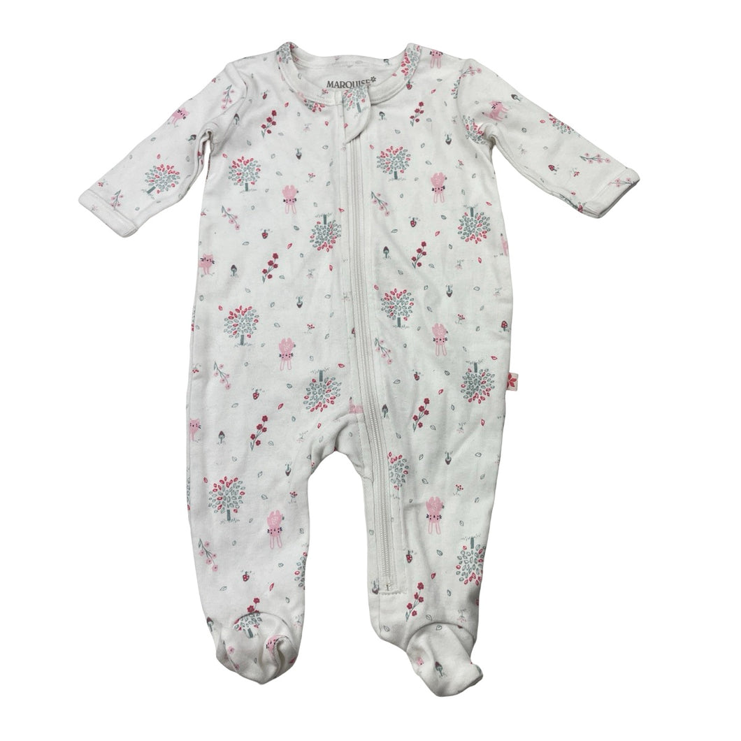 Girls Marquise, cotton zip coverall / romper, rabbits, EUC, size 0000,  