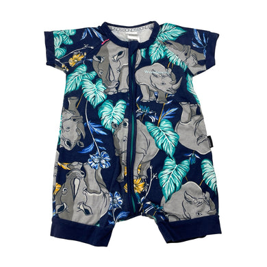 Unisex Bonds, zip wondersuit / zippy / romper, rhinos, GUC, size 0,  