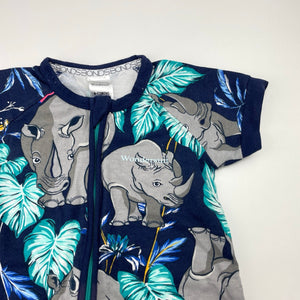 Unisex Bonds, zip wondersuit / zippy / romper, rhinos, GUC, size 0,  