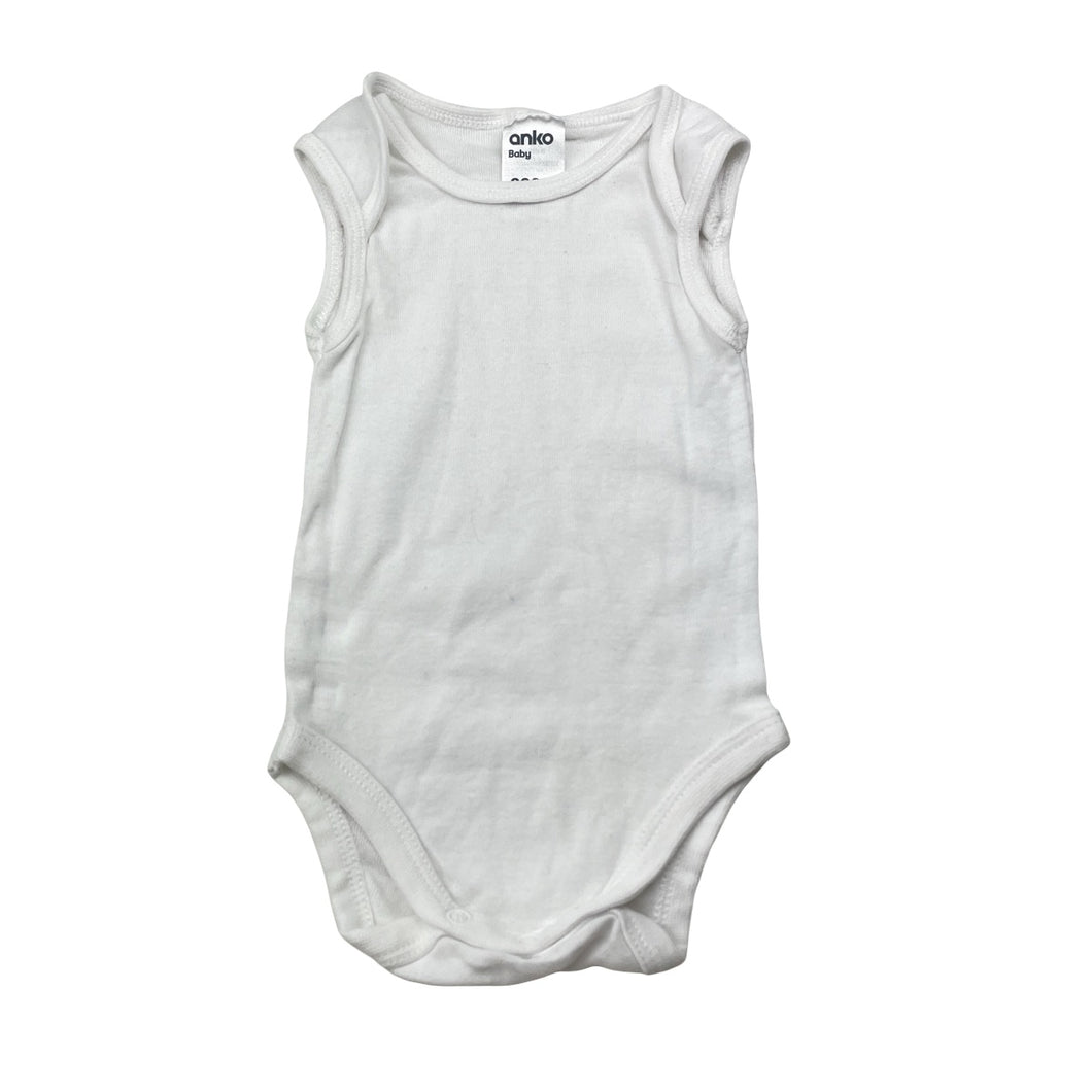 Unisex Anko, white cotton bodysuit / romper, EUC, size 000,  