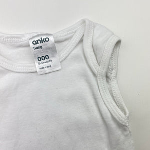 Unisex Anko, white cotton bodysuit / romper, EUC, size 000,  