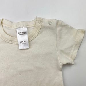 Unisex Coles, cream cotton bodysuit / romper, GUC, size 00,  