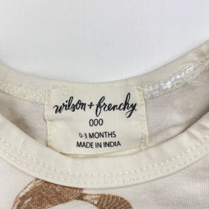 Unisex Wilson + Frenchy, organic cotton blend bodysuit / romper, fox, GUC, size 000,  