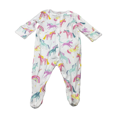 Girls Next, colourful cotton coverall / romper, unicorns, EUC, size 000,  