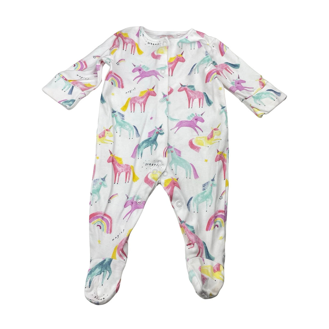 Girls Next, colourful cotton coverall / romper, unicorns, EUC, size 000,  