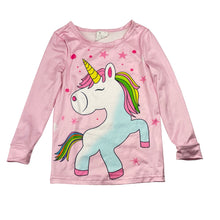 Load image into Gallery viewer, Girls SHEIN, lightweight stretchy pyjama top, unicorn, EUC, size 3,  