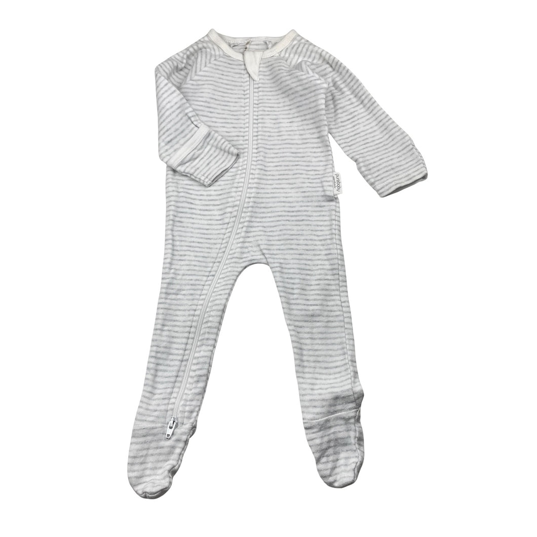 Unisex purebaby, grey stripe organic cotton zip coverall / romper, FUC, size 000,  