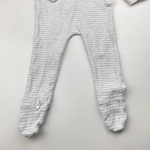 Unisex purebaby, grey stripe organic cotton zip coverall / romper, FUC, size 000,  