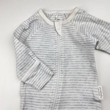 Load image into Gallery viewer, Unisex purebaby, grey stripe organic cotton zip coverall / romper, FUC, size 000,  