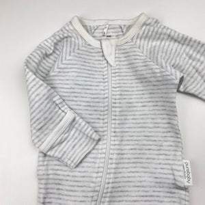 Unisex purebaby, grey stripe organic cotton zip coverall / romper, FUC, size 000,  