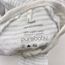 Load image into Gallery viewer, Unisex purebaby, grey stripe organic cotton zip coverall / romper, FUC, size 000,  