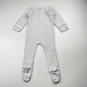 Unisex purebaby, grey stripe organic cotton zip coverall / romper, FUC, size 000,  