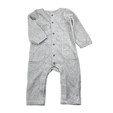 Load image into Gallery viewer, Girls M&amp;S, grey ribbed velour romper , GUC, size 0,  