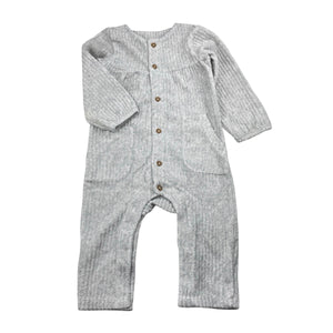 Girls M&S, grey ribbed velour romper , GUC, size 0,  