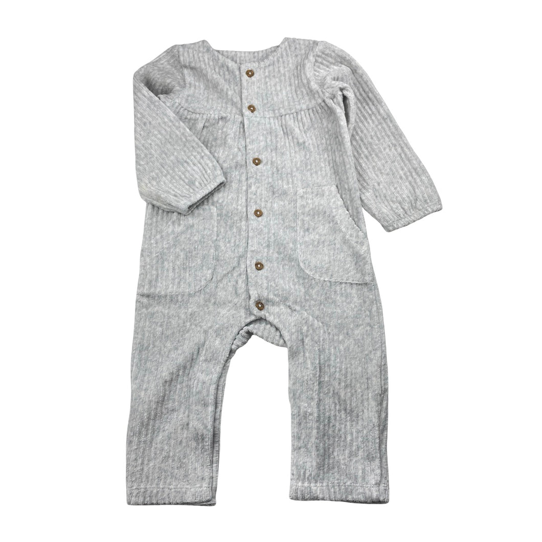 Girls M&S, grey ribbed velour romper , GUC, size 0,  