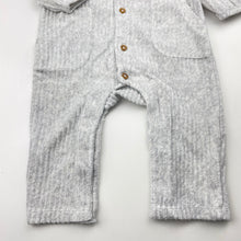 Load image into Gallery viewer, Girls M&amp;S, grey ribbed velour romper , GUC, size 0,  