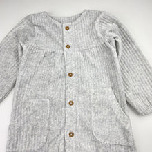 Load image into Gallery viewer, Girls M&amp;S, grey ribbed velour romper , GUC, size 0,  