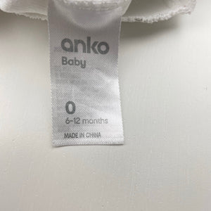 Unisex Anko, cotton singlet top, elephants, GUC, size 0,  