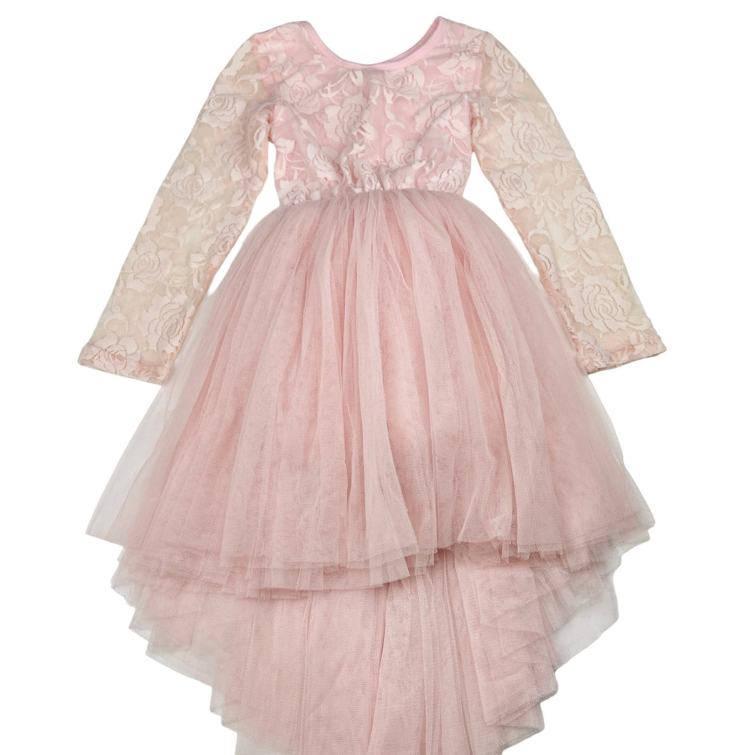 Girls Designer Kidz, floral lace & tulle party dress, GUC, size 4, L: 53 at front