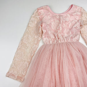 Girls Designer Kidz, floral lace & tulle party dress, GUC, size 4, L: 53 at front