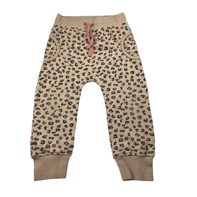 Girls Baby Berry, animal print fleece-lined track pants, elasticated, FUC, size 2,  