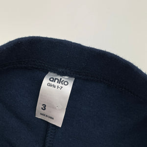 Girls Anko, navy fleece-lined track pants, inside leg: 35cm, EUC, size 3,  