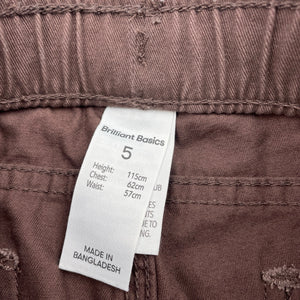 Boys Brilliant Basics, brown cotton pants, elasticated, inside leg: 47.5cm, EUC, size 5,  