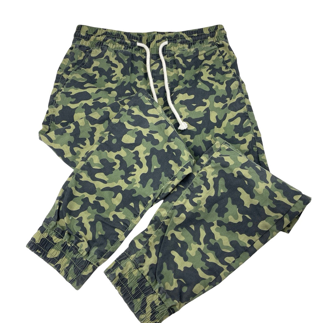 Boys camo print, casual pants, elasticated, waist: 31.5cm across, inside leg: 58cm, GUC, size 10,  
