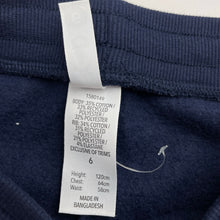 Load image into Gallery viewer, Girls KID, navy fleece-lined track pants, unicorn, inside leg: 48cm, EUC, size 6,  