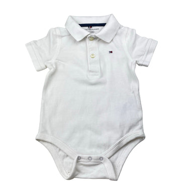Boys Tommy Hilfiger, white cotton polo romper, light mark on back, FUC, size 0-1,  