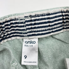 Load image into Gallery viewer, Boys Anko, green linen / cotton shorts, elasticated, FUC, size 9,  
