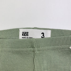 Girls Cotton On, green waffle leggings, Inside leg: 36cm, FUC, size 3,  