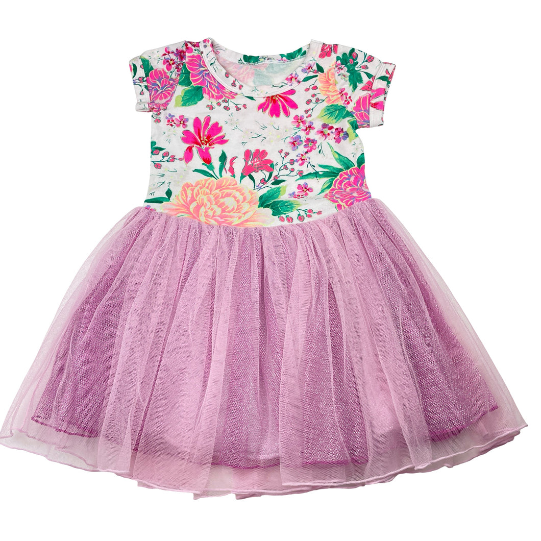 Girls Bonds, floral & tulle dress, no size, armpit to armpit: 25cm, FUC, size 1, L: 47cm