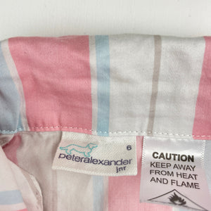 Girls Peter Alexander, striped lightweight cotton pyjama shirt / top, FUC, size 6,  