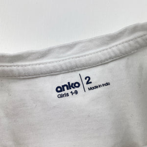 Girls Anko, white cotton tee / top, GUC, size 2,  