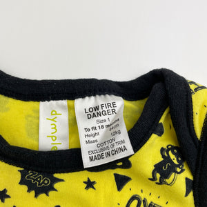 Boys Dymples, yellow & black cotton romper, superhero, GUC, size 1,  