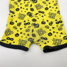 Load image into Gallery viewer, Boys Dymples, yellow &amp; black cotton romper, superhero, GUC, size 1,  