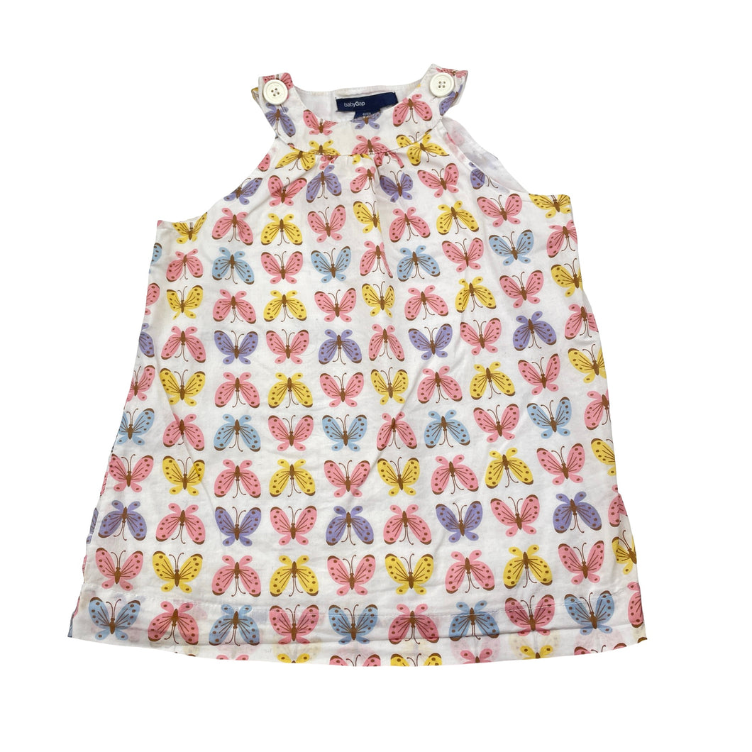 Girls GAP, lined lightweight cotton dress, butterflies, GUC, size 1, L: 40cm
