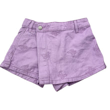 Load image into Gallery viewer, Girls Cotton On, embroidered purple denim shorts / skort, adjsutable, GUC, size 3,  